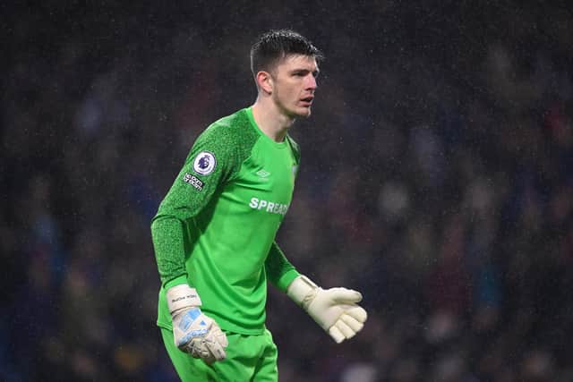 BURNLEY, ENGLAND - FEBRUARY 08: Nick Pope of Burnley looks on  during the Premier League match between Burnley and Manchester United at Turf Moor on February 08, 2022 in Burnley, England. (Photo by Laurence Griffiths/Getty Images)