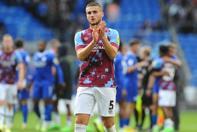 Burnley's Taylor Harwood-Bellis  applauds the fans at the final whistle 

Skybet Championship - Cardiff City v Burnley - Saturday 1st October 2022 - Cardiff City Stadium - Cardiff