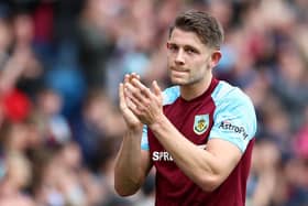 BURNLEY, ENGLAND - MAY 22: James Tarkowski of Burnley applauds the fans following defeat and relegation to the Sky Bet Championship following the Premier League match between Burnley and Newcastle United at Turf Moor on May 22, 2022 in Burnley, England. (Photo by Jan Kruger/Getty Images)