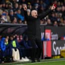 BURNLEY, ENGLAND - FEBRUARY 23: Sean Dyche, Manager of Burnley reacts during the Premier League match between Burnley and Tottenham Hotspur at Turf Moor on February 23, 2022 in Burnley, England.