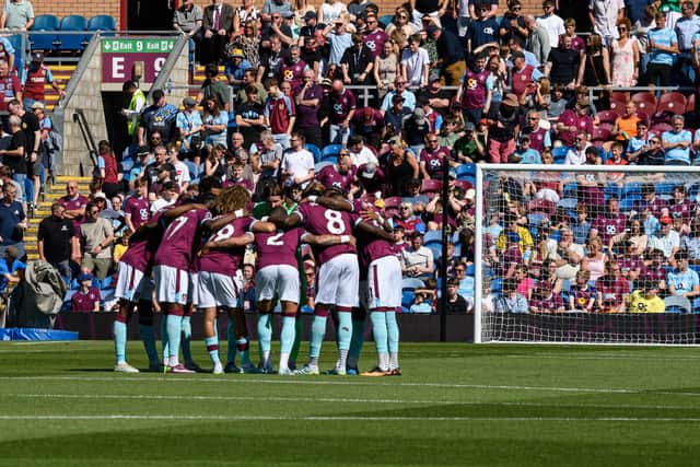 Burnley huddle before kick off against Wolves. Photo: Kelvin Lister-Stuttard