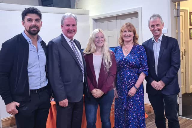 Pictured at the launch of the Golden Cinema project are (left to right) Councillors Michael Graveston,  Stuart Hirst and Sophie Cowman, Right at Home owner Julie Foote
and Nigel Evans MP
