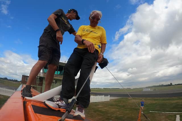 Ivor prepares to take off on his wing walk