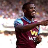 BURNLEY, ENGLAND - SEPTEMBER 02: Lyle Foster of Burnley celebrates after scoring the team's first goal during the Premier League match between Burnley FC and Tottenham Hotspur at Turf Moor on September 02, 2023 in Burnley, England. (Photo by Gareth Copley/Getty Images)