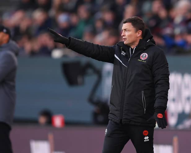 BURNLEY, ENGLAND - DECEMBER 02: Paul Heckingbottom, Manager of Sheffield United, reacts during the Premier League match between Burnley FC and Sheffield United at Turf Moor on December 02, 2023 in Burnley, England. (Photo by Matt McNulty/Getty Images)