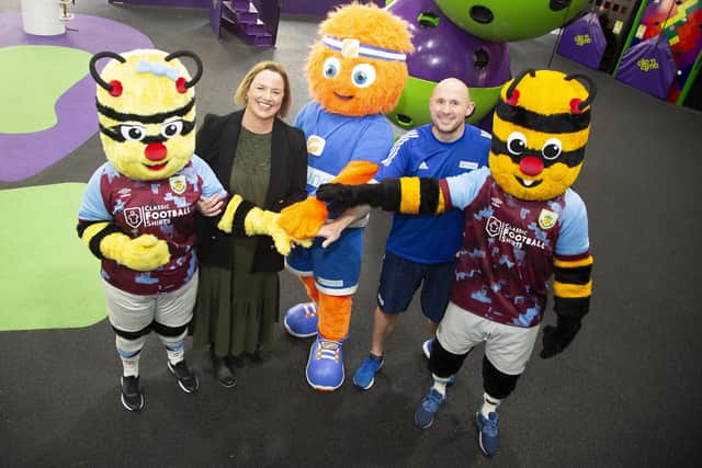Dr Sara Ward, the Chief Executive of Burnley FC in the Community with FUNDA founder Kieran Fletcher at the launch of FUNDA Land, the new play centre at The Lightbox in Brierfield