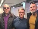 Chris Difford, the lead singer of Squeeze (centre) with Pastor Mick Fleming (left) and support worker Kev Whittaker backstage after a gig that Chris invited them too in Manchester. The singer is now coming to Burnley tomorrow (Wednesday, December 14th) to perform at Church on the Street