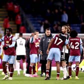 BURNLEY, ENGLAND - FEBRUARY 03: David Datro Fofana of Burnley celebrates with Vincent Kompany following the team's victory during the Premier League match between Burnley FC and Fulham FC at Turf Moor on February 03, 2024 in Burnley, England. (Photo by Naomi Baker/Getty Images)