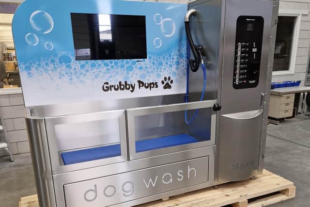The Grubby Pups dog wash machine will be unveiled in Burnley's Towneley Park next month