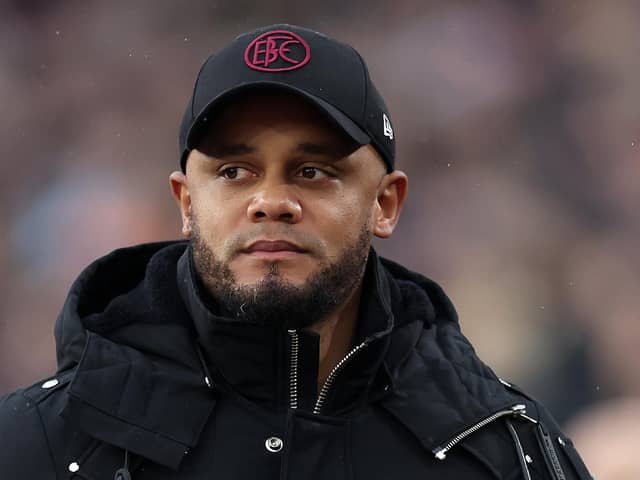 LONDON, ENGLAND - MARCH 10: Vincent Kompany, Manager of Burnley, looks on prior to the Premier League match between West Ham United and Burnley FC at the London Stadium on March 10, 2024 in London, England. (Photo by Julian Finney/Getty Images)