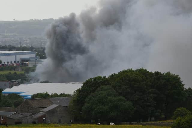 Smoke from the fire at commercial premises in Burnley this afternoon can be seen for miles around