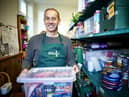 Ribble Valley Foodbank Manager Pete Simm preparing food parcels. Barratt Homes have made a Community Fund donation to Ribble Valley Food Bank at Trinity Methodist Church Community Hub, Clitheroe