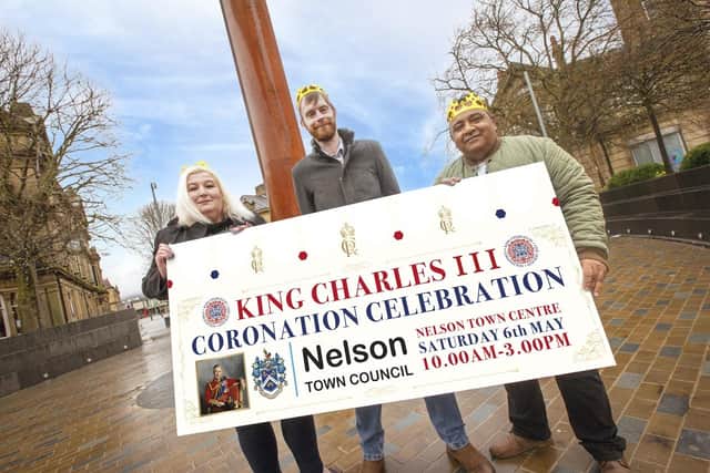 Coun. Yvonne Tennant, assistant town clerk, Nick Harbour and Coun. Faraz Ahmad, chairman of the events committee at Nelson Town Council, officially launched Nelson Town Council's spectacular coronation plans