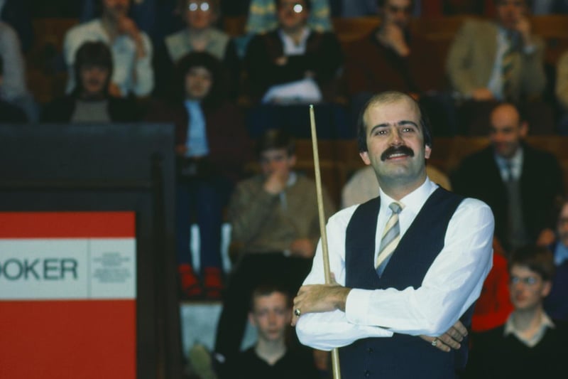 Willie Thorne competing in the World Snooker Championship at the Crucible Theatre, Sheffield in April 1983
