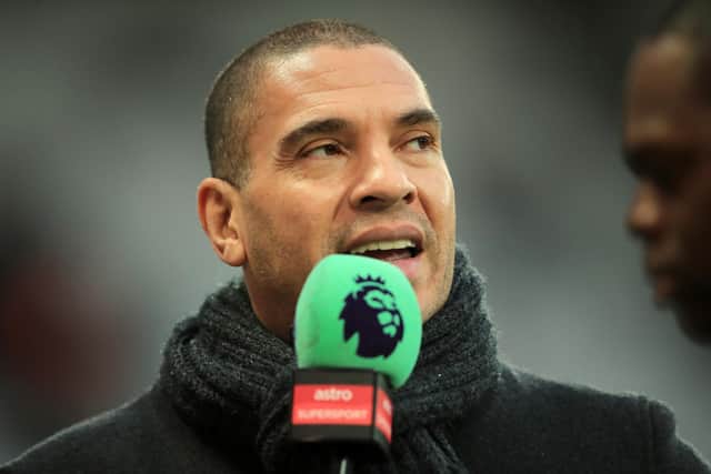 LONDON, ENGLAND - JANUARY 12: Stan Collymore speaks to media prior to the Premier League match between West Ham United and Arsenal FC at London Stadium on January 12, 2019 in London, United Kingdom. (Photo by Marc Atkins/Getty Images)