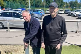 Geoff (left) and Stephen get ready for their round of golf as part of the Seize the Day initiative run by Heather Grange Nursing Home in Burnley