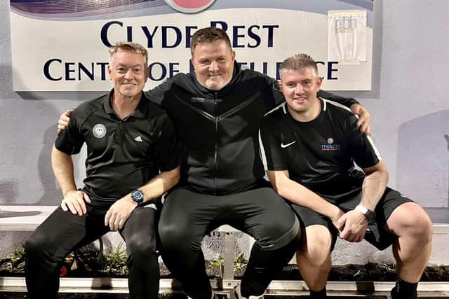 Matrix Soccer Academy founder and Moorland School's head of football Charlie Jackson, centre, with Bryan Watson and Anthony Beddows