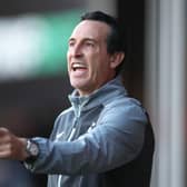WALSALL, ENGLAND - AUGUST 03: Unai Emery manager of Aston Villa gestures during the pre-season friendly match between Aston Villa and SS Lazio during the pre-season friendly match between Aston Villa and SS Lazio at Poundland Bescot Stadium on August 03, 2023 in Walsall, England. (Photo by Nathan Stirk/Getty Images)