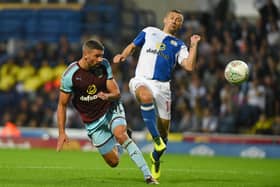BLACKBURN, ENGLAND - AUGUST 23: Jonathan Walters of Burnley headers the ball at goal during the Carabao Cup Second Round match between Blackburn Rovers and Burnley at Ewood Park on August 23, 2017 in Blackburn, England. (Photo by Nathan Stirk/Getty Images)