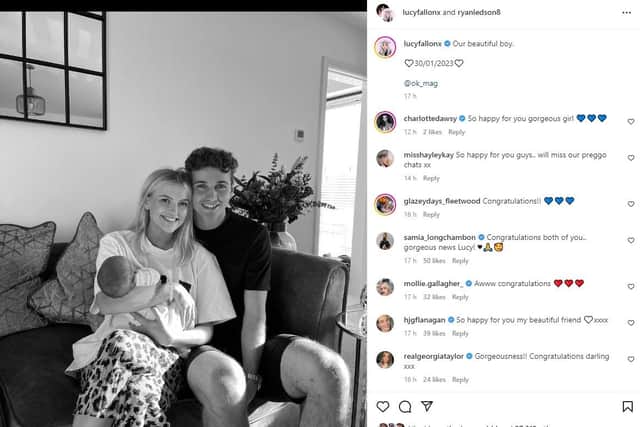 Lucy Fallon and Ryan Ledson announce the birth of their baby boy on Instagram