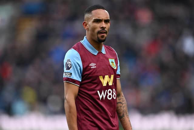 BURNLEY, ENGLAND - FEBRUARY 03: Vitinho of Burnley during the Premier League match between Burnley FC and Fulham FC at Turf Moor on February 03, 2024 in Burnley, England. (Photo by Gareth Copley/Getty Images)