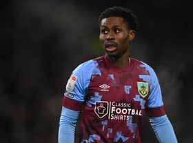 BURNLEY, ENGLAND - JANUARY 20: Nathan Tella of Burnley during the Sky Bet Championship between Burnley and West Bromwich Albion at Turf Moor on January 20, 2023 in Burnley, England. (Photo by Gareth Copley/Getty Images)