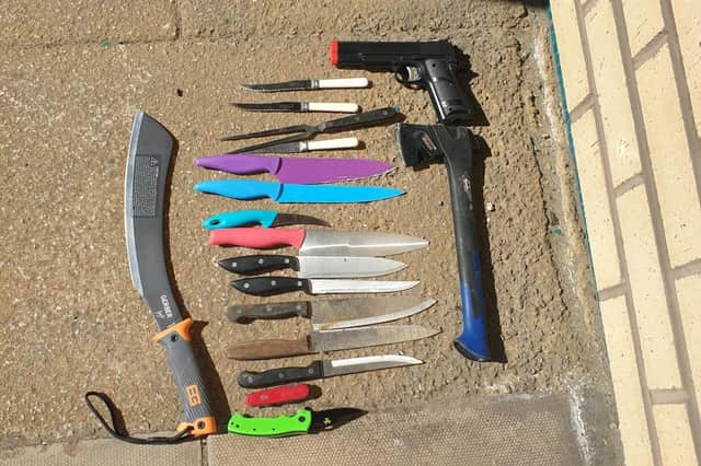 A machete and an axe were among the latest haul police have recovered from the Burnley knife bin.