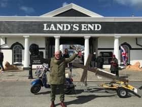 Rev. Phil Ingram and his Vespa scooter at Land's End
