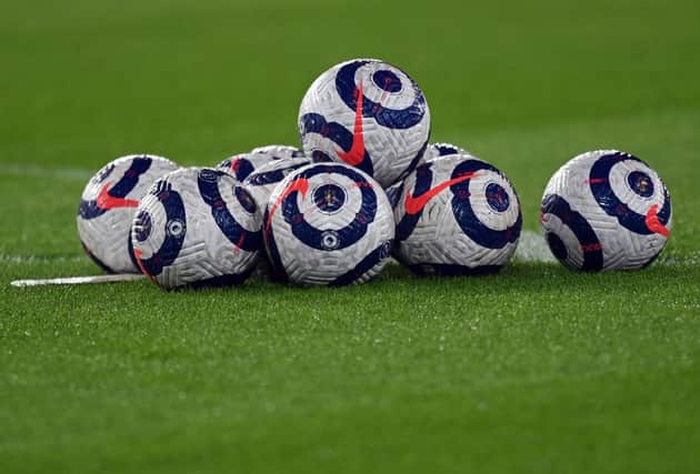 Premier League match balls. (Photo by Shaun Botterill/Getty Images)