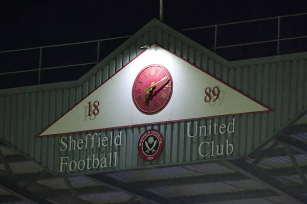 SHEFFIELD, ENGLAND - MARCH 04: A general view of the clock above the south stand prior to the Premier League match between Sheffield United and Arsenal FC at Bramall Lane on March 04, 2024 in Sheffield, England. (Photo by David Rogers/Getty Images)