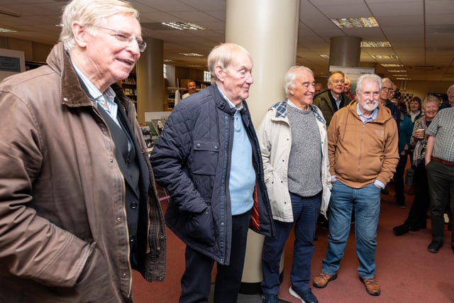 Alex Elder, Barry Kilby, Stan Ternent and Paul Fletcher at the opening of the BFC & Me Exhibit at Burnley Library.