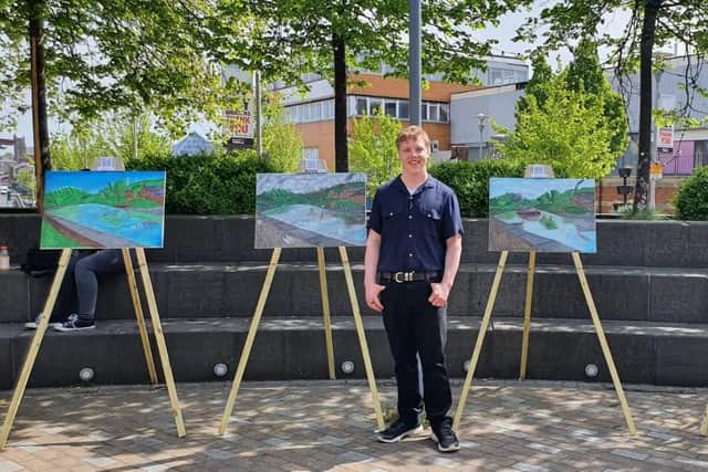 James Carter hosting his Nelson and Colne College art project in Nelson town centre