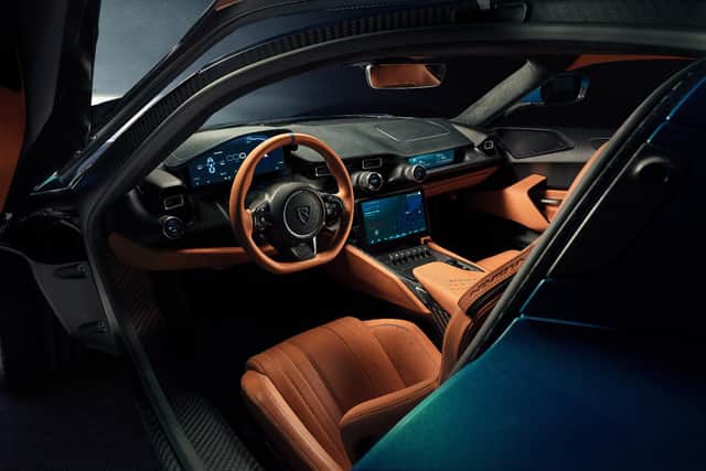 The Rimac Nevera's interior is a combination of high-tech and hand-finished