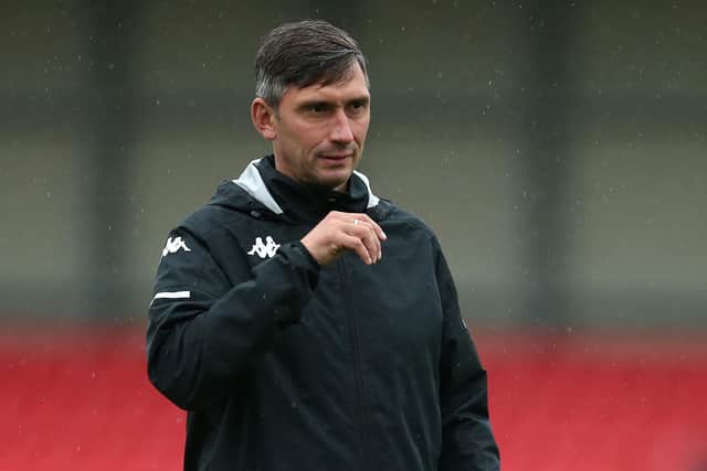 SALFORD, ENGLAND - OCTOBER 24: Chris Casper, sporting director of Salford City looks on during the Sky Bet League Two match between Salford City and Crawley Town at Moor Lane on October 24, 2020 in Salford, England.. (Photo by Lewis Storey/Getty Images)