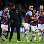 BURNLEY, ENGLAND - DECEMBER 27: Taylor Harwood-Bellis, Josh Cullen and Jordan Beyer of Burnley applaud the fans after their victory in the Sky Bet Championship between Burnley and Birmingham City at Turf Moor on December 27, 2022 in Burnley, England. (Photo by Cameron Smith/Getty Images)