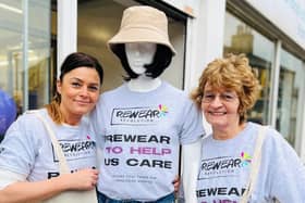 Team leader Sarah and volunteer Maria  are all set for the 'Rewear Revolution' set to launch at Pendleside Hospice's nine charity shops