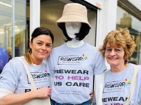 Team leader Sarah and volunteer Maria  are all set for the 'Rewear Revolution' set to launch at Pendleside Hospice's nine charity shops
