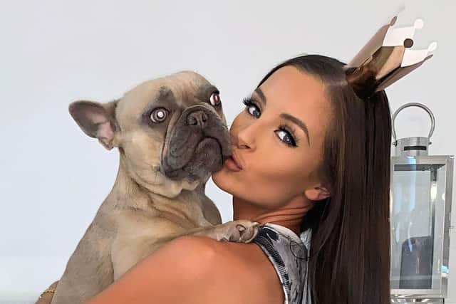 Briony Gorton with Aston, the youngest of her two French Bulldogs, on his second birthday.