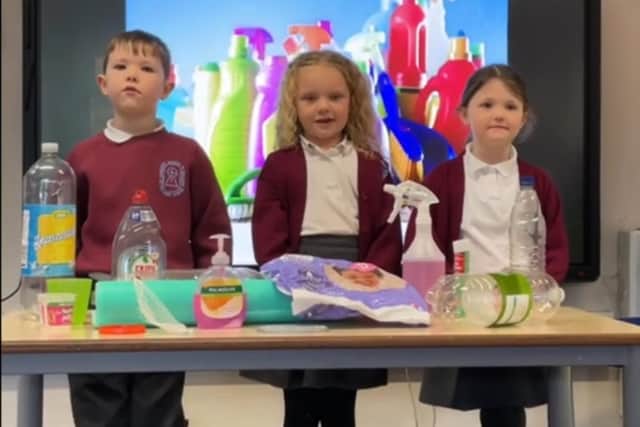 Some of the KS1 Padiham St Leonard's CE pupils in the eco video