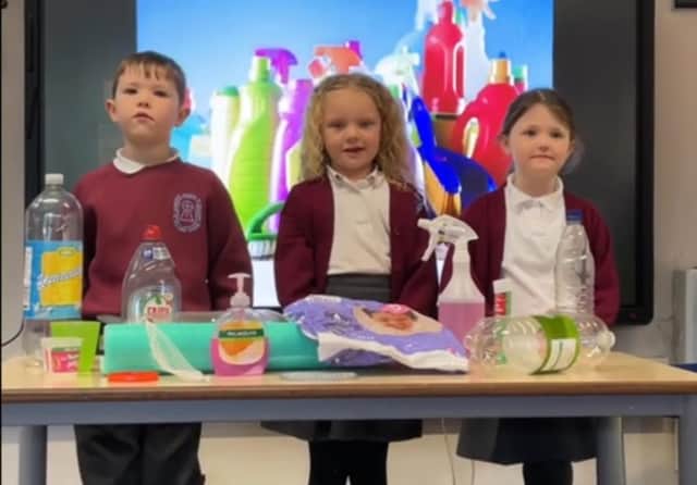 Some of the KS1 Padiham St Leonard's CE pupils in the eco video