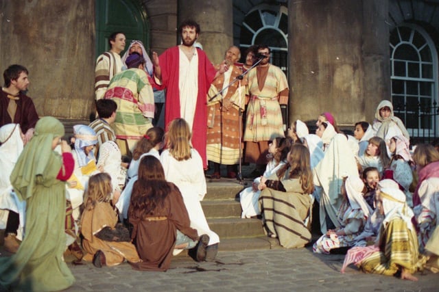 Final preparations are being made for one of the most ambitious open air events seen in Lancaster. The city will be transformed into Jerusalem in order to portray the last seven days of the life of Christ. A 500-strong cast will wend their way through Lancaster in Way of the Cross. Harry McIver as Jesus can be seen in the centre of the photo