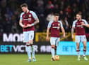 BURNLEY, ENGLAND - MARCH 01: Wout Weghorst of Burnley looks dejected following James Maddison of Leicester City's (not pictured) first goal during the Premier League match between Burnley and Leicester City at Turf Moor on March 01, 2022 in Burnley, England. (Photo by Lewis Storey/Getty Images)