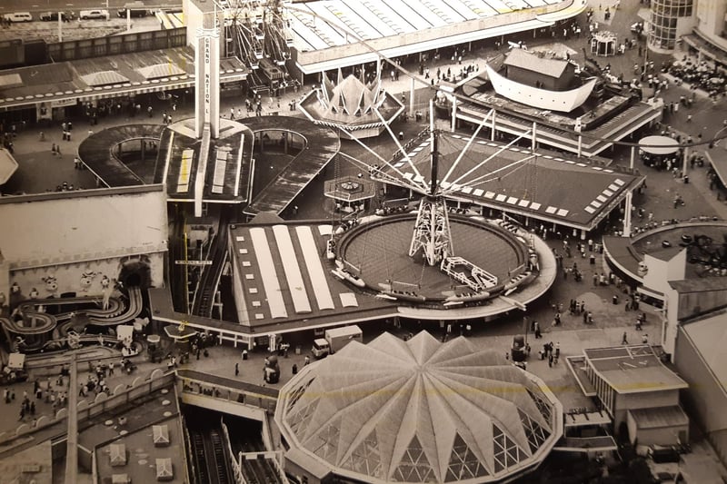 This aerial shot shows the Grand National, the Flying Machines, Noah's Ark and Alice in Wonderland
