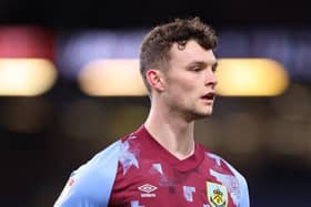 BURNLEY, ENGLAND - NOVEMBER 08: Luke McNally of Burnley during the Carabao Cup Third Round match between Burnley and Crawley Town at Turf Moor on November 08, 2022 in Burnley, England. (Photo by Alex Livesey/Getty Images)