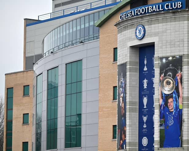 A general view shows Chelsea's Stamford Bridge stadium in London on March 3, 2022. - Chelsea's billionaire Russian owner Roman Abramovich made the "incredibly difficult" decision to sell the Premier League club, pledging that proceeds would go to victims of the war in Ukraine. The billionaire, alleged to have close links to Russian President Vladimir Putin, believes it is in the "best interest" of the Champions League holders if he parts ways with the club he has transformed since he bought it in 2003. (Photo by JUSTIN TALLIS / AFP) (Photo by JUSTIN TALLIS/AFP via Getty Images)