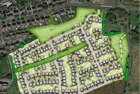 Computer image of the plan for 200 houses on land near to Hollins Cross Farm, Woodplumpton Road, Burnley