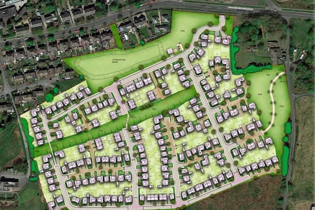 Computer image of the plan for 200 houses on land near to Hollins Cross Farm, Woodplumpton Road, Burnley