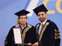 Lord Wajid Khan of Burnley receiving the University of Gujrat’s first ever Honorary Doctorate from Pervez Ellahi, the Chief Minister of Punjab