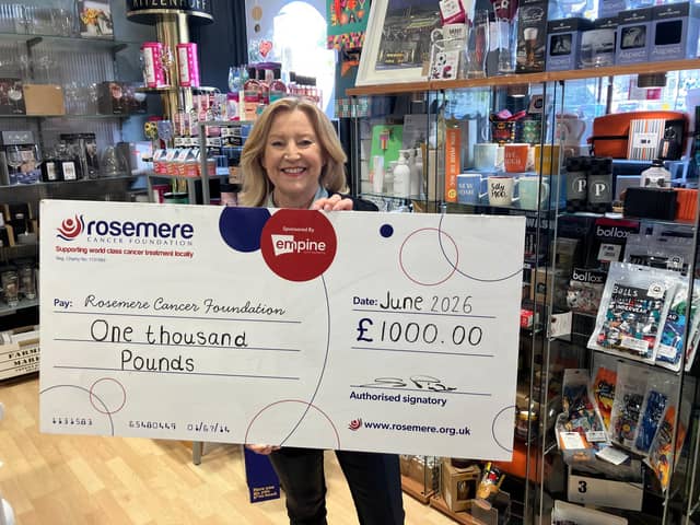 Andrea Pinder, owner of Barrowford's Presentation Cards and Gifts is a charity champ, raising thousands for good causes through a free gift wrapping service at her shop and also by taking part in sponsored bike rides