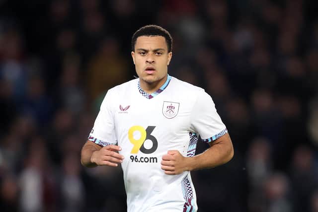 HULL, ENGLAND - OCTOBER 23: CJ Egan-Riley of Burnley looks on during the Sky Bet Championship match between Hull City AFC and Burnley FC at MKM Stadium on October 23, 2024 in Hull, England. (Photo by George Wood/Getty Images)